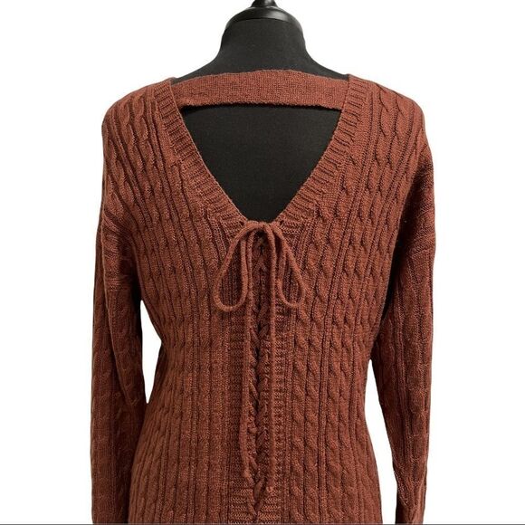 Purple Snow Burnt Orange Lace Up Back Cable Knit Tunic Sweater Sz 2X - Picture 7 of 13